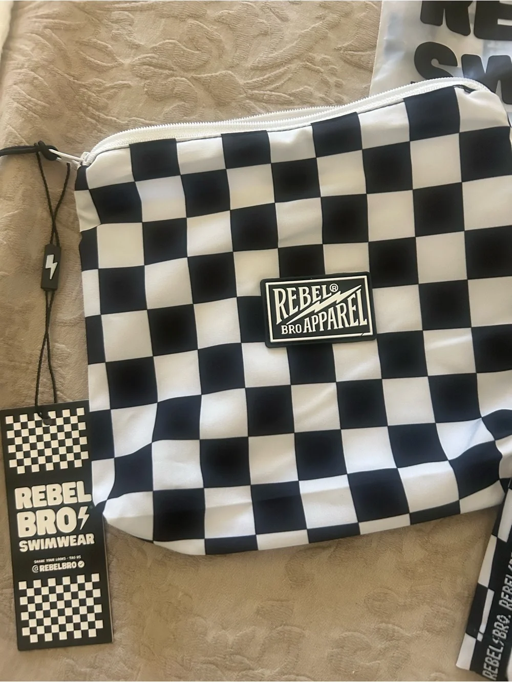 Rebel Bro Apparel Checkered Swim Trunks - Black & White 12 to 18 months